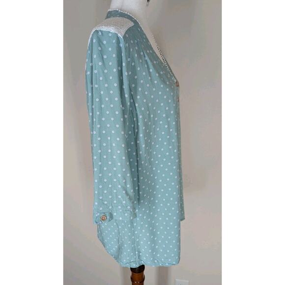Matilda Jane Womens Enticing Eyelet Top Size XL Green Polka Dot Lace Peasant - Picture 6 of 11